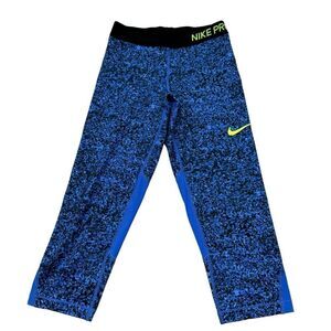Girls Nike Pro Dri-Fit Blue‎ and Black Print Full Length Leggings Size Large